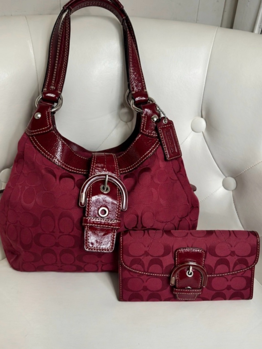 Coach Burgundy Soho Shoulder Bag & Wallet Set